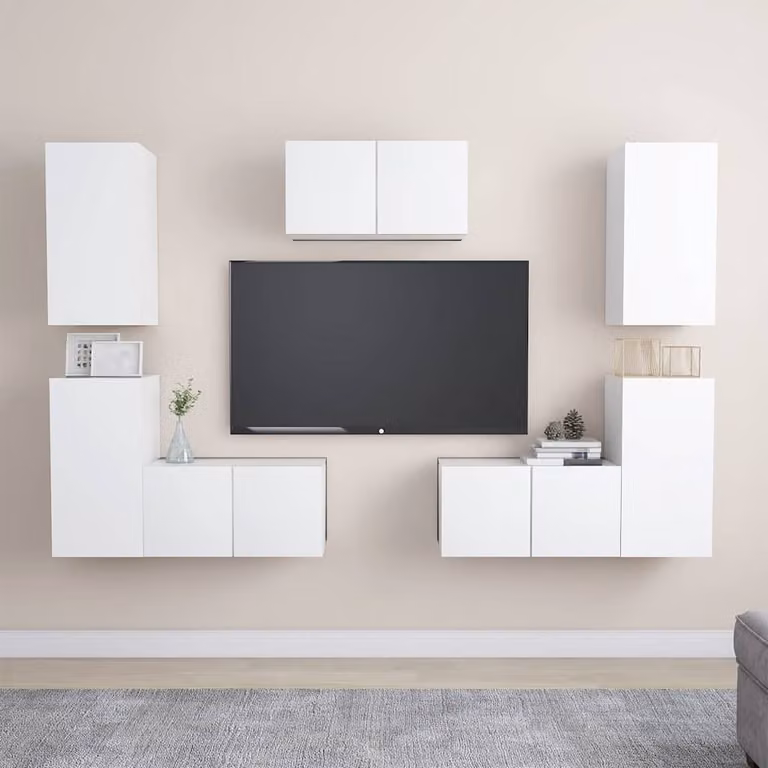 Set di mobili porta TV vidaXL da 7 pezzi in legno e MDF bianco opaco per soggiorno
