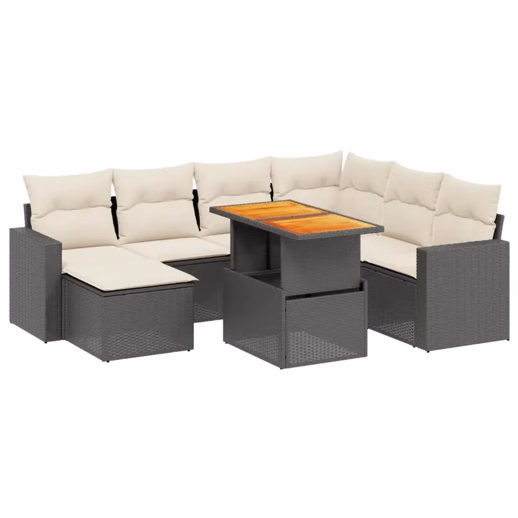 Set di divani da giardino vidaXL a forma di L in polyrattan nero con 8 pezzi e cuscini inclusi – 2