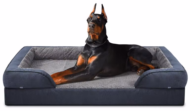 Cuccia ortopedica per cani, dimensioni L122 x P89 x H17 cm, in ecopelliccia grigio scuro con imbottitura in memory foam