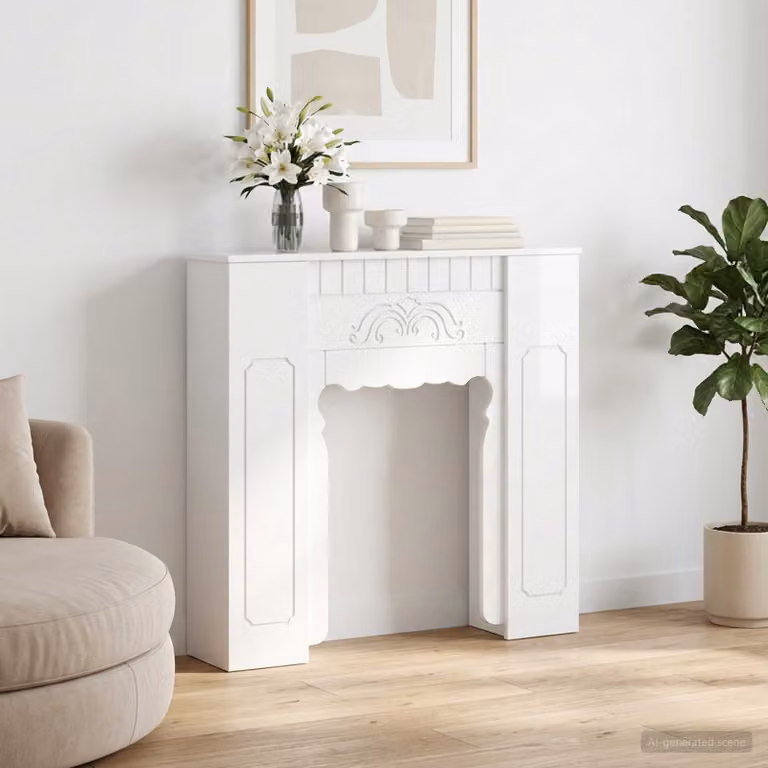 Cornice per camino moderna vidaXL in legno bianco lucido L: 93 cm, P: 20 cm, H: 89 cm