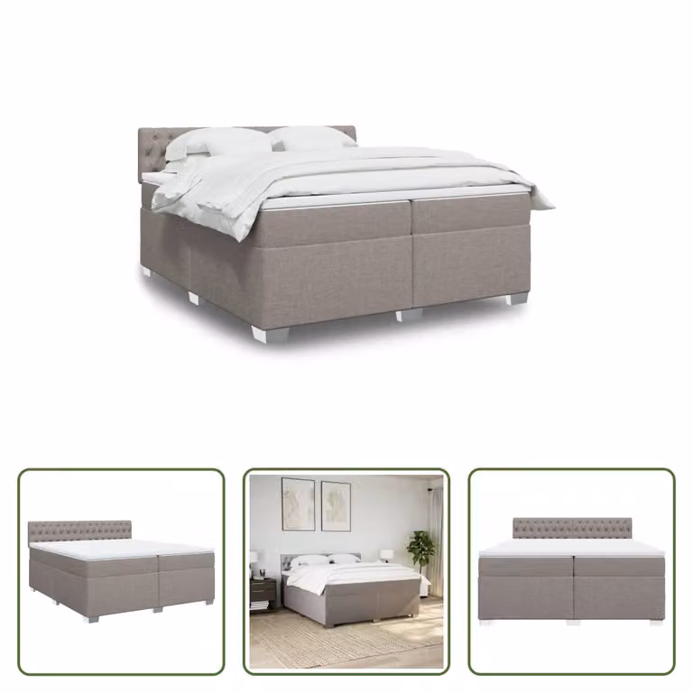 The Living Store Letto a molle con materasso Taupe 200x200 cm in tessuto