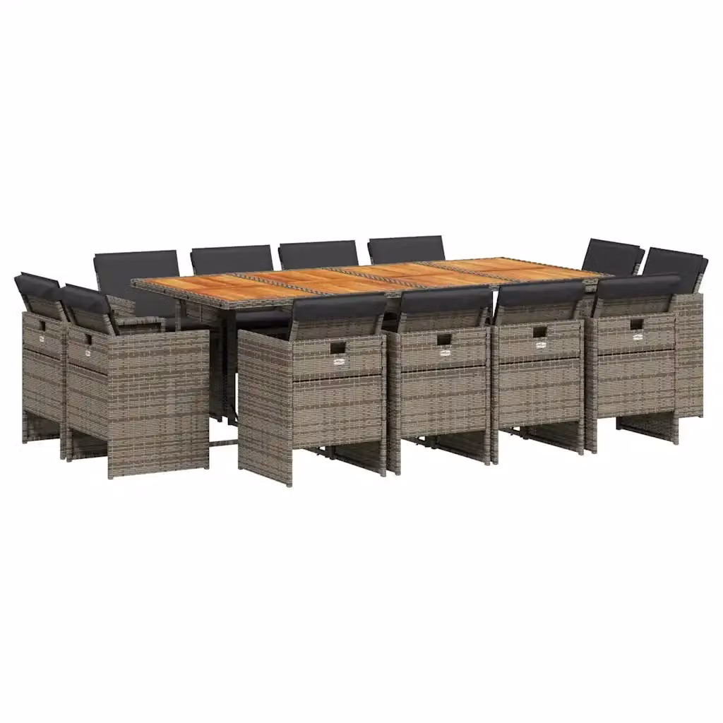 Set da pranzo da giardino vidaXL in polyrattan e legno di acacia con 13 pezzi e cuscini, colore grigio e marrone – 2