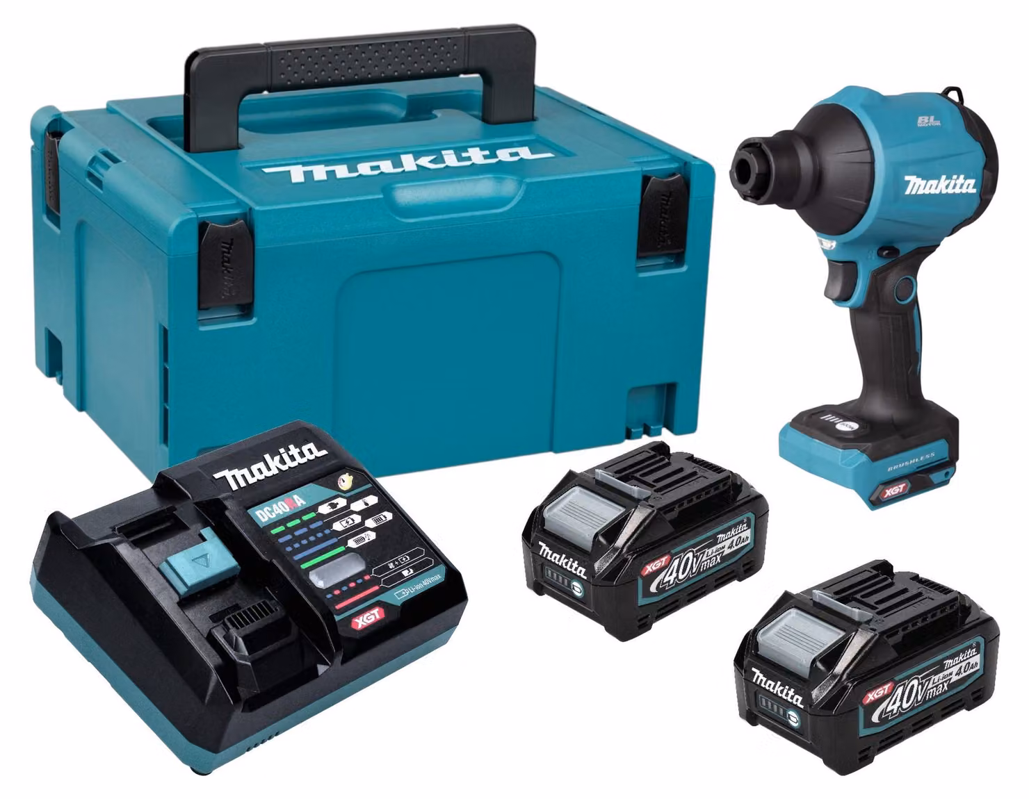 Makita AS 001 GM201 Soffiatore a batteria 40 V max. Brushless + 2x batteria 4,0 Ah + caricabatterie +  Makpac