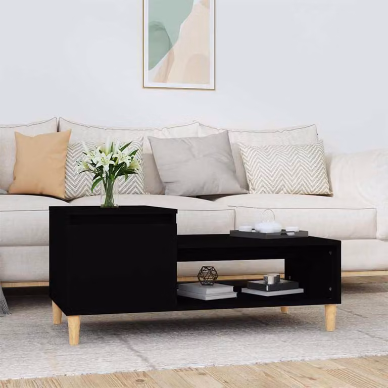 vidaXL Tavolino da Salotto Moderno Nero in Legno L: 100 cm, P: 50 cm, H: 45 cm
