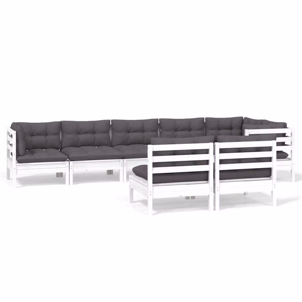 Set Divani da Giardino 8 pz con Cuscini Bianchi Legno di Pino