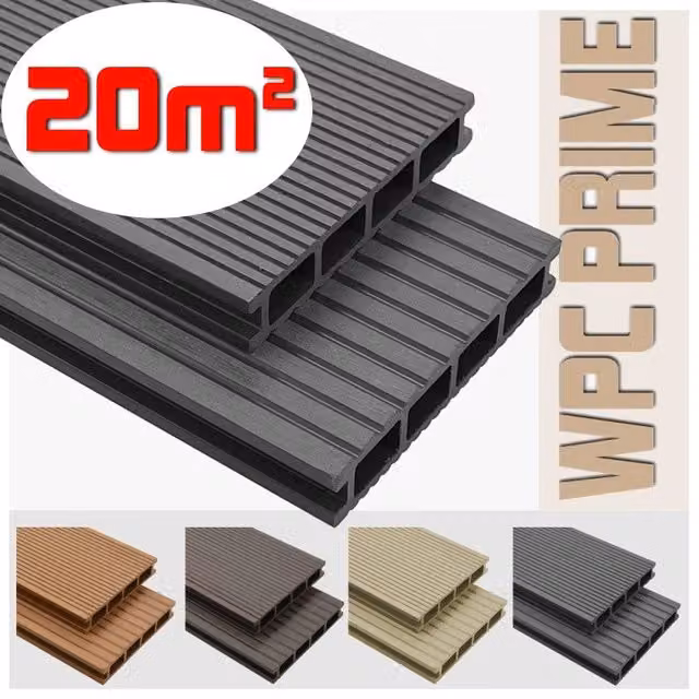 Listoni WPC per pavimentazione decking Grey, superficie 20m², dimensioni listone: L 14 cm x L 220 cm, spessore: 2,5 cm – 1