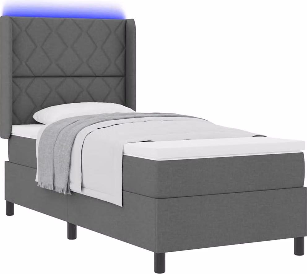 Letto boxspring LED con materasso grigio scuro 100 x 200 cm tessuto