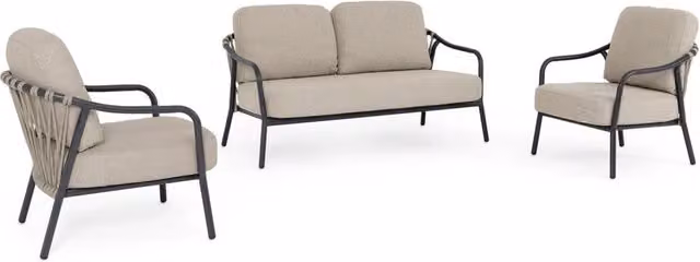 Set da Giardino 3 Pezzi GIORDANOSHOP con Divano a 2 Posti e 2 Poltrone in Alluminio Antracite e Cuscini Beige