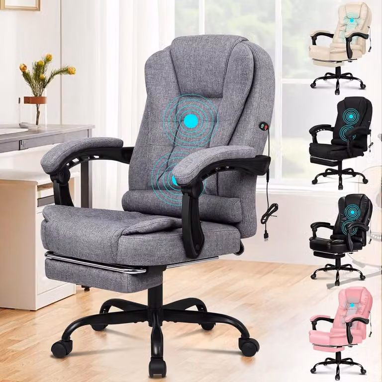 Sedia da computer bianca e sedia da gaming girevole, con schienale alto ergonomico e supporto lombare