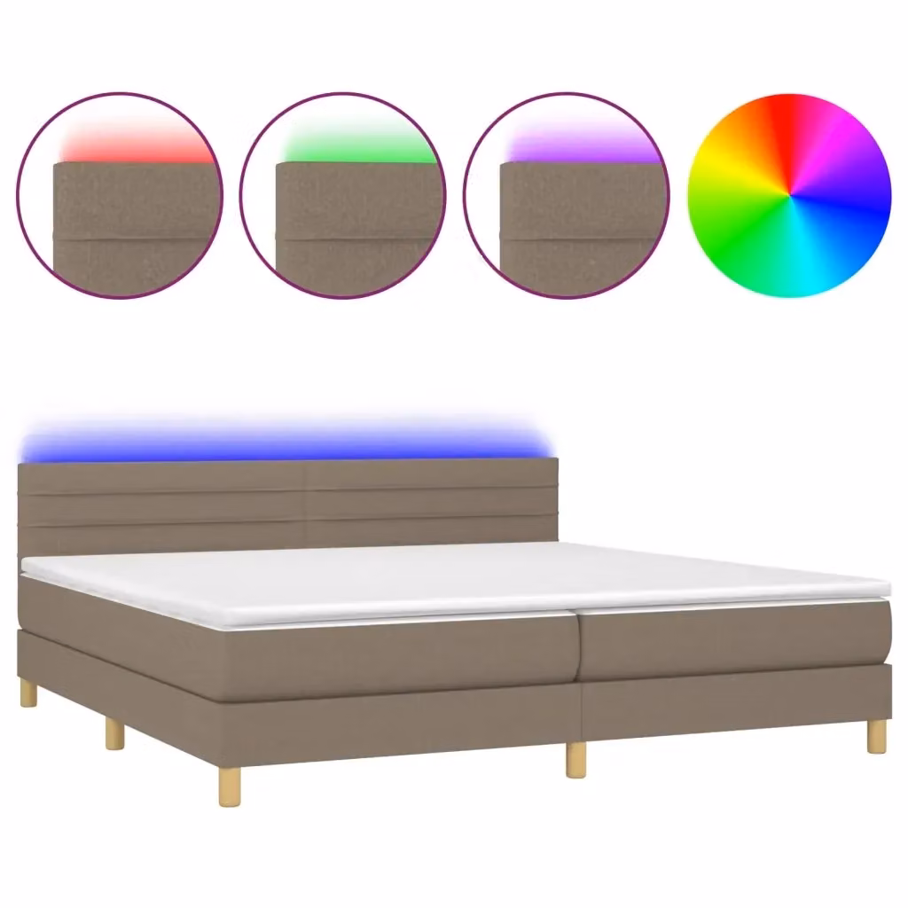 Letto matrimoniale moderno vidaXL con materasso a molle, illuminazione LED sottostante e porta USB, rivestimento in tessuto beige e bianco, L/P/H: 200 x 200 x 31 cm – 2