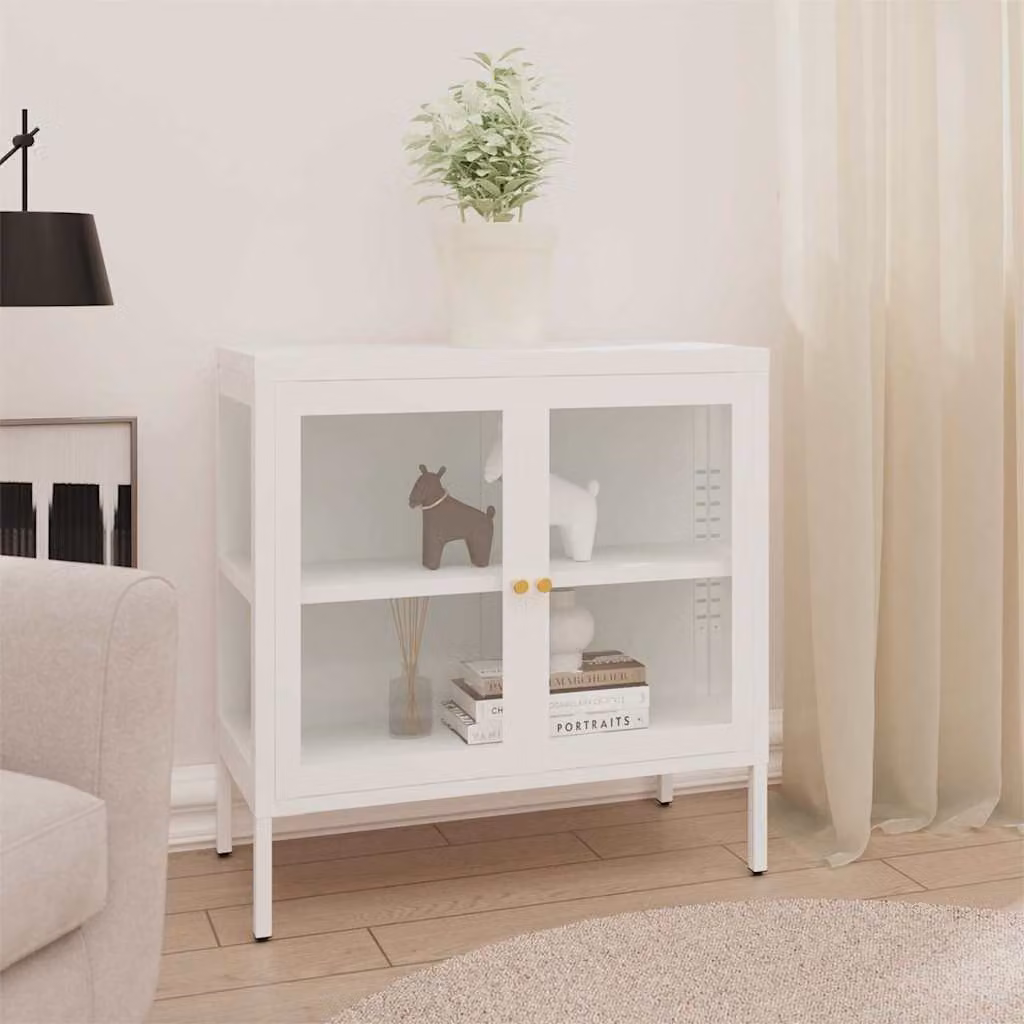 vidaXL Credenza Bianca con Ante in Vetro e Ripiani Interni in Metallo L 70 x P 35 x H 70 cm
