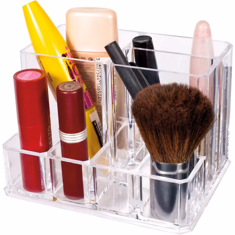 Portacosmetici trasparente Vestiamo Casa con 7 posti in plastica, H 9,5 cm x L 13,5 cm x P 10 cm