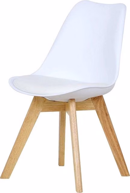 Sedia moderna in legno di betulla con seduta in ecopelle bianca L/P/H: 48 x 42 x 82 cm