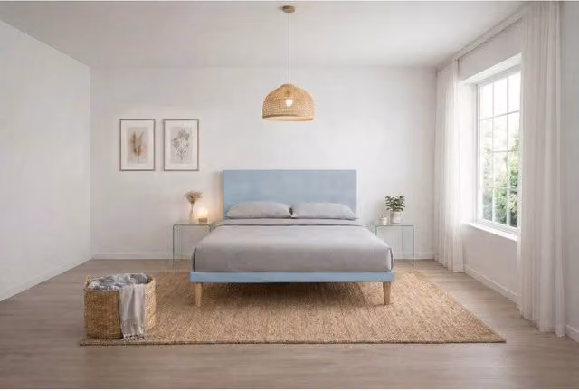 Letto imbottito Matrimoniale 180x190 cm Flat - Con rete,Microfibra,Azzurro