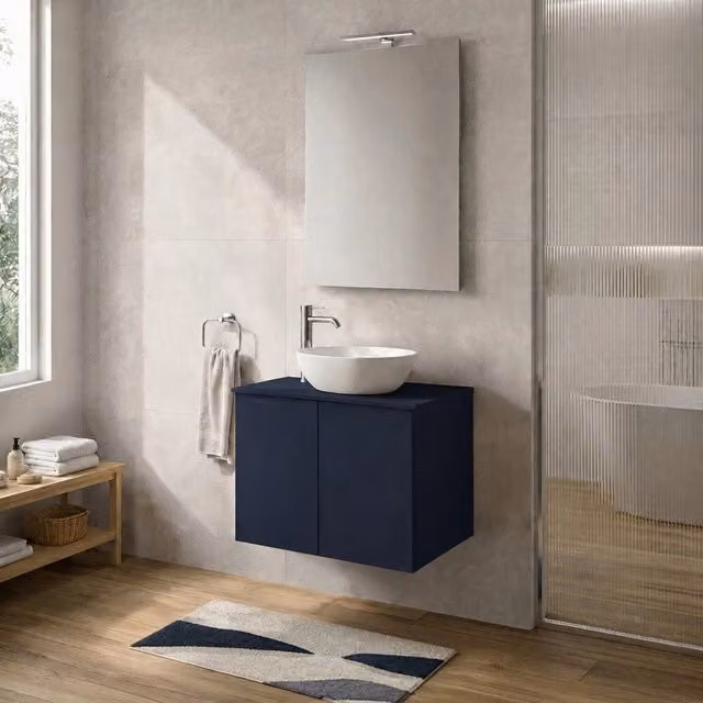 Mobile bagno sospeso Tierra INBAGNO blu con due ante e finitura opaca L: 60 cm, P: 45 cm, H: 50 cm