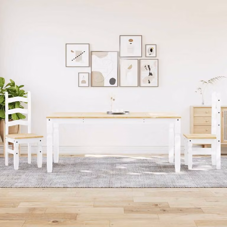 Set da pranzo vidaXL Panama composto da tavolo rettangolare e 3 sedie in legno di pino bianco cerato