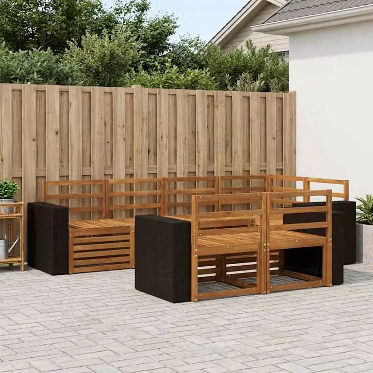 Set di divani da esterno vidaXL 7 pz in legno di acacia con cuscini beige e marroni per giardino e terrazza