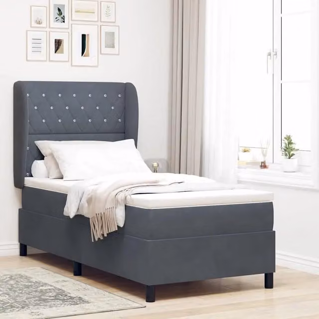 Letto Ibrido con Materasso in Velluto Grigio vidaXL L/P: 90 x 200 cm – 1