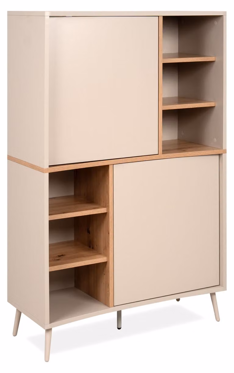 Calicosy - Credenza alto 2 porte, 6 nicchie decor sand e rovere artigianale H140 cm - MYR