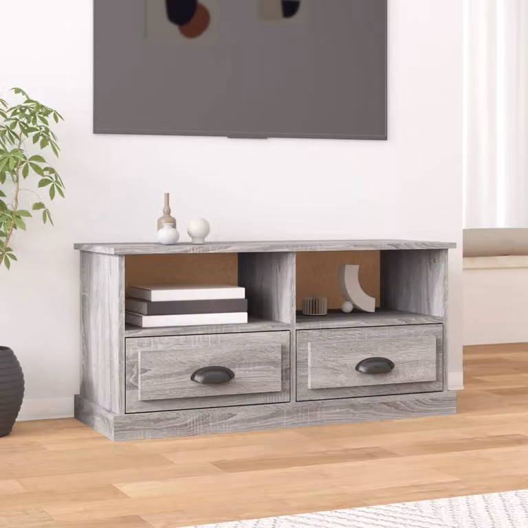 Mobile TV vidaXL in legno multistrato grigio Sonoma, L 93 cm x P 35,5 cm x H 45 cm