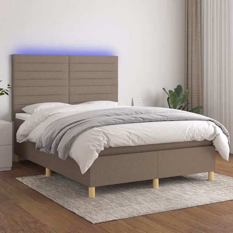 Letto Ibrido con Materasso e Illuminazione LED vidaXL in Tessuto Tortora L/P/H: 193 x 144 x 128 cm