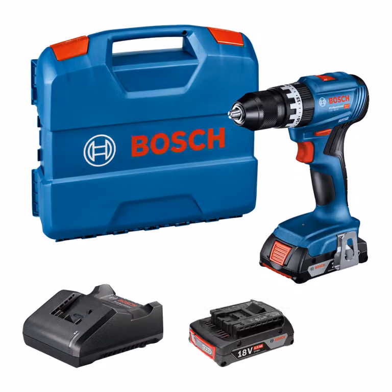 Trapano a percussione a batteria Bosch GSB 18V-45 (incl. 2 batterie da 2,0 Ah + caricabatterie + valigetta)