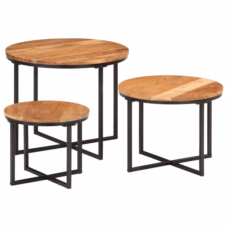 Maison Exclusive - Set di 3 tavolini in legno massello di acacia e ferro