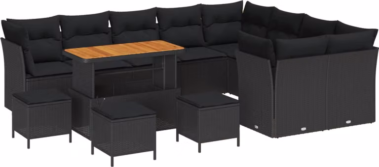 Set Divano da Giardino 13 pcs Nero polyrattan