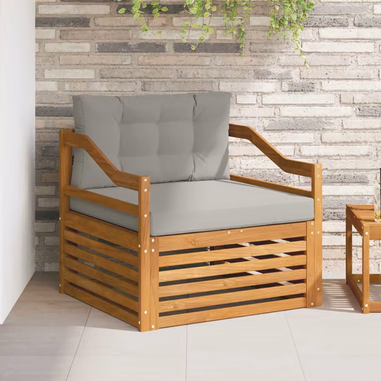 Divano da esterno moderno vidaXL in legno massiccio di acacia con cuscini imbottiti beige e grigio