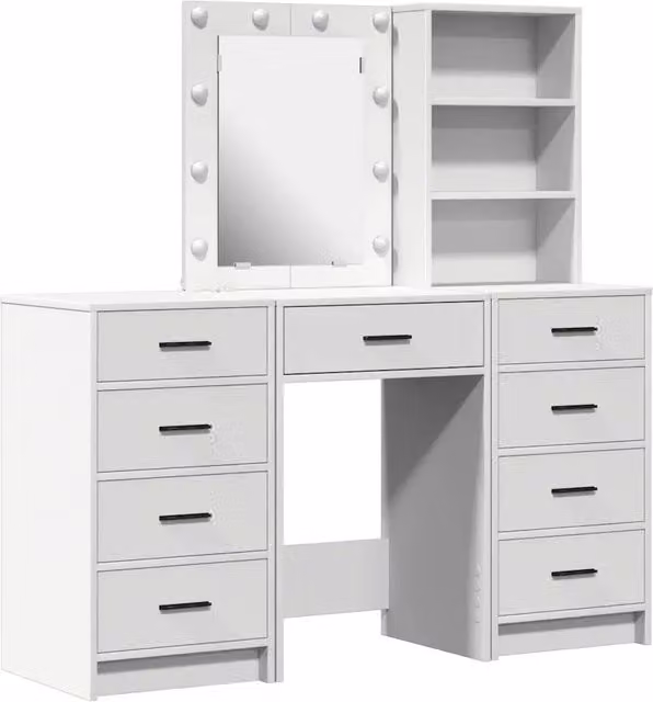 Toeletta | Tavolo da Trucco con cassetto 3 pz Bianco Legno multistrato