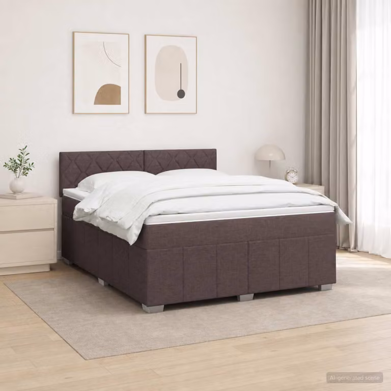 Letto Box Spring vidaXL con Materasso a Molle Insacchettate, Illuminazione LED Sotto il Letto e Porta USB, Marrone e Bianco, L/P: 180 x 200 cm