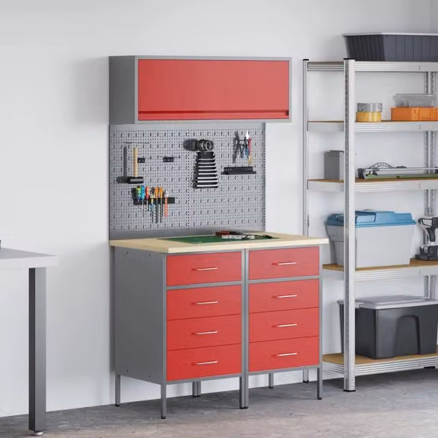 Set di mobili da lavoro vidaXL composto da 5 pezzi in acciaio e legno, colore rosso