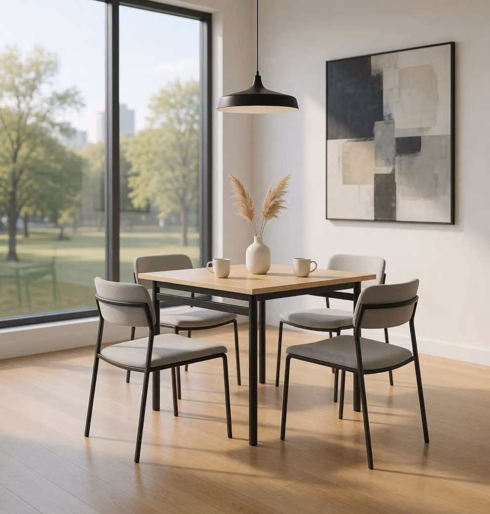 Tavolino da caffè quadrato in legno, color crema e antracite, design moderno