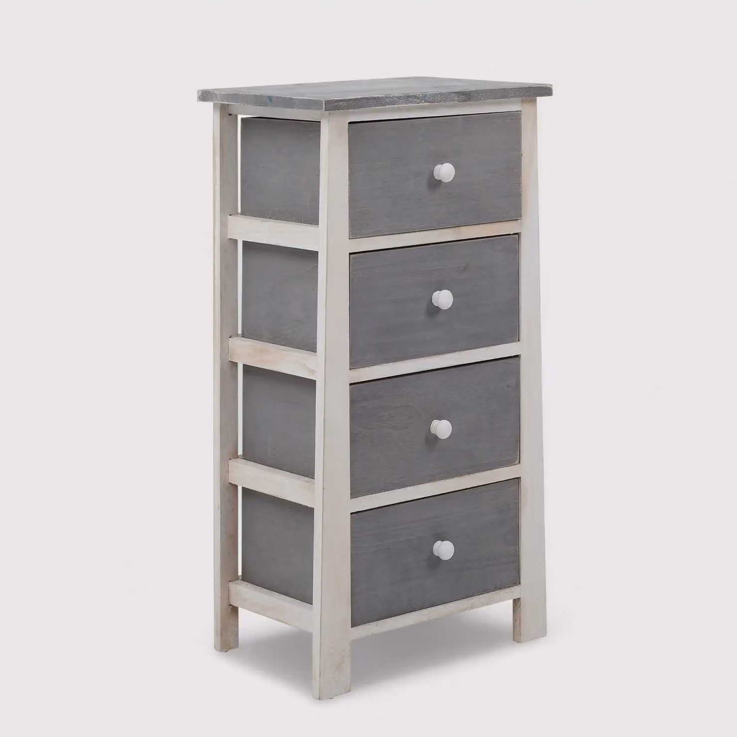 Leccio - Cassettiera in stile shabby in legno con 4 cassetti