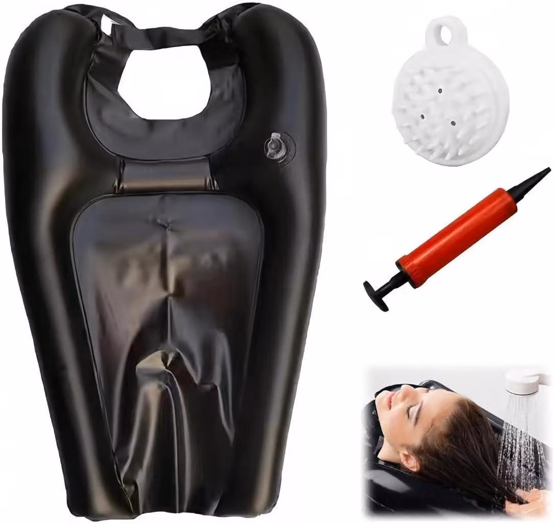 Lavabo gonfiabile portatile per lavare i capelli, dimensioni 60 x 38 cm, completo di pompa ad aria, spazzola per shampoo, ideale per la cura dei capelli