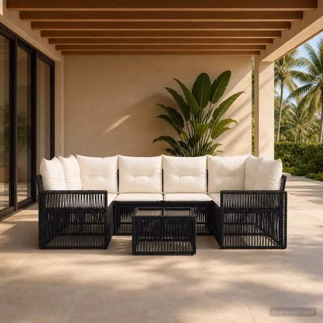 Set Divano da Giardino 7 pz Nero polyrattan 3435058
