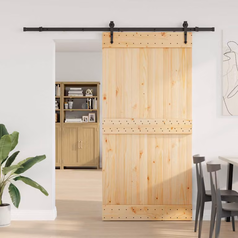 Porta scorrevole vidaXL NARVIK in legno e acciaio, colore Naturale e Nero, L: 100 cm, H: 210 cm