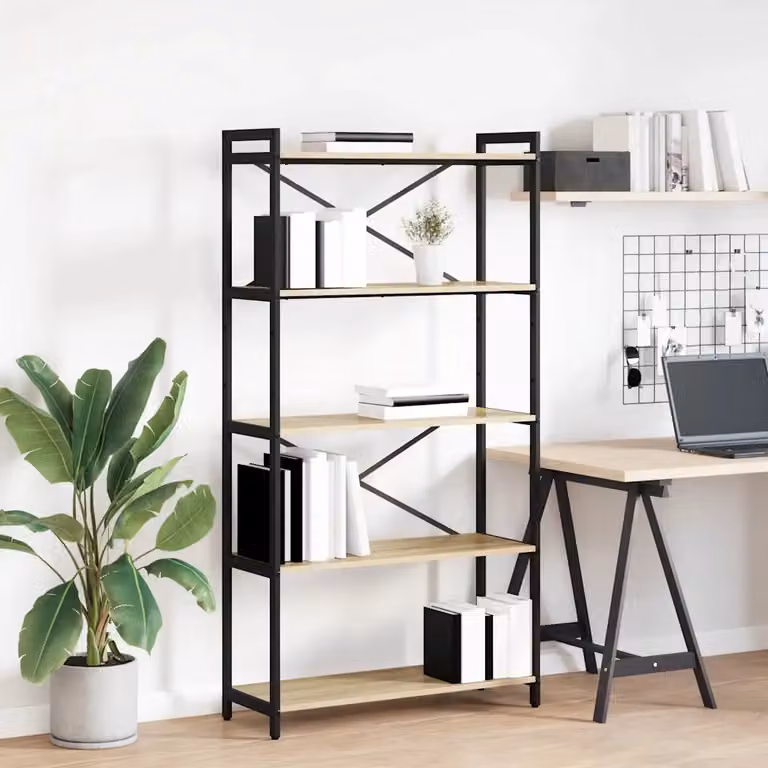 Libreria industrial vidaXL in legno MDF e metallo, colore marrone e nero, L 80 cm x P 30 cm x H 155 cm