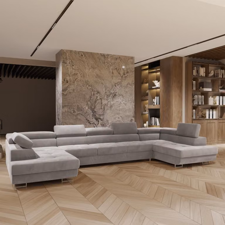 Divano angolare Masseno ISOLANO con funzione letto a U, divano con box letto, divano da salotto, divano, divano, divano letto, set di divani - grigio chiaro, MONOLITH 84