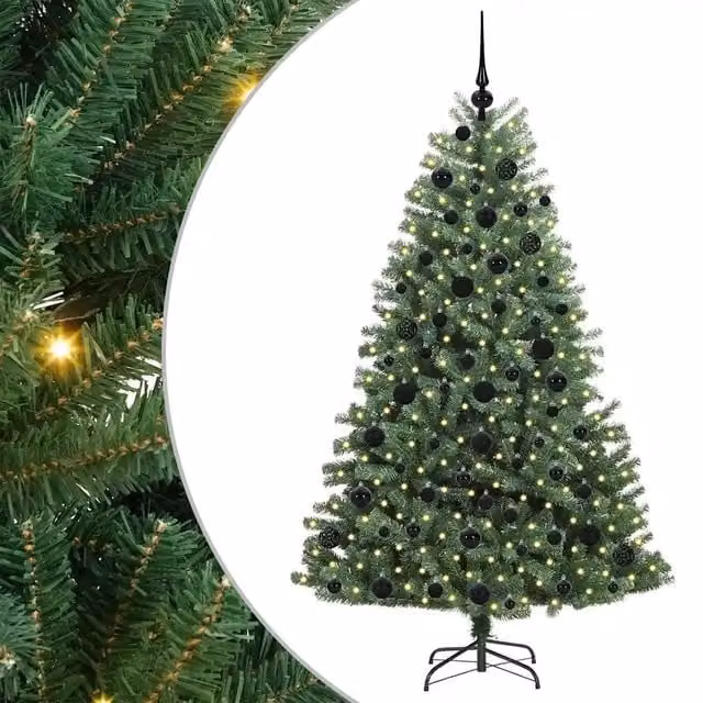 Albero di Natale artificiale moderno vidaXL verde con luci LED bianco caldo, rami pieghevoli in PVC e metallo, Altezza: 180 cm – 1