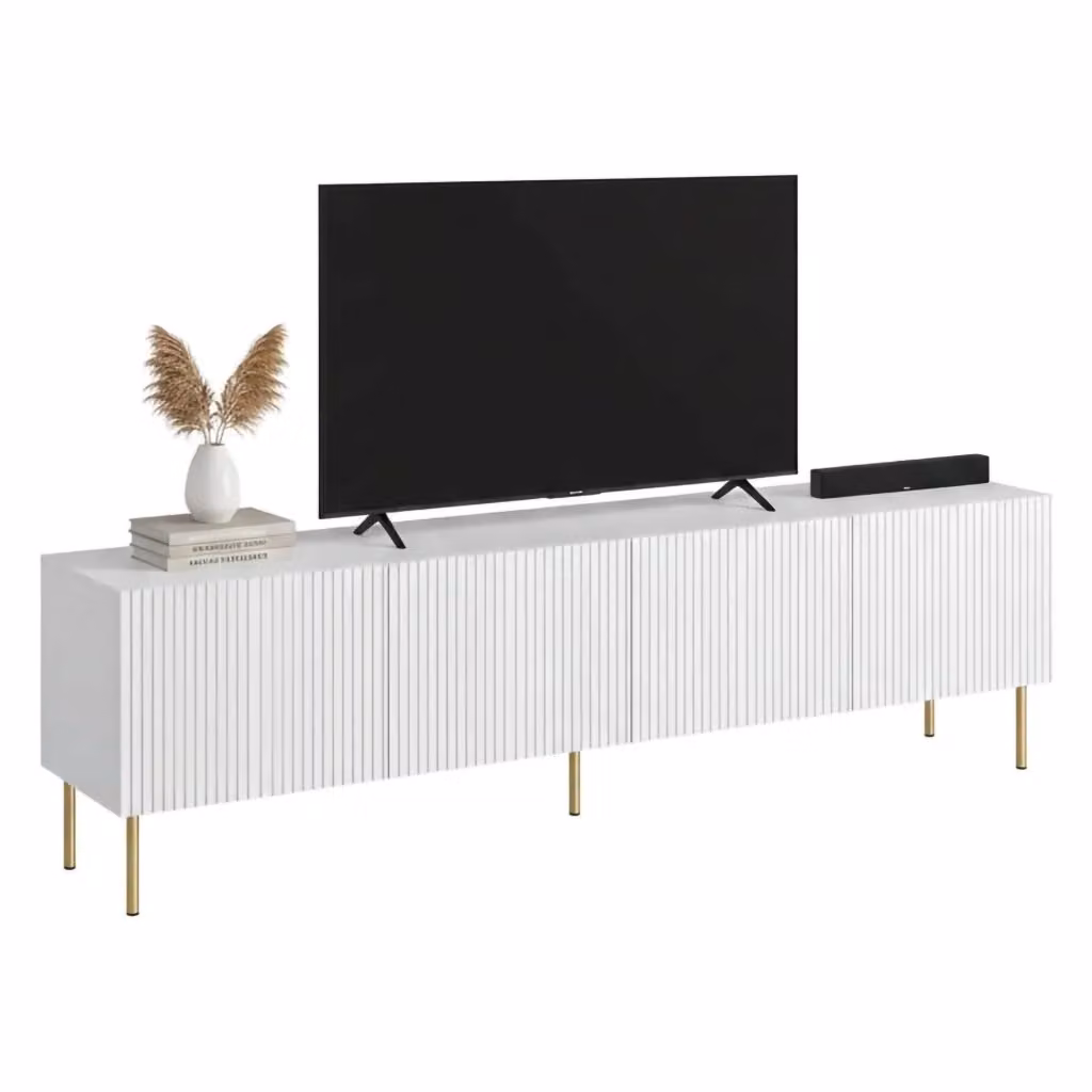 Mobile porta TV Varenna DMORA, Madia da salotto moderna con quattro ante battenti e chiusura soft-close, Bianco, L 200 cm x P 42 cm x H 52 cm – 2