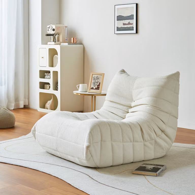 Divano singolo poltrona poltrona, con sgabello, beige
