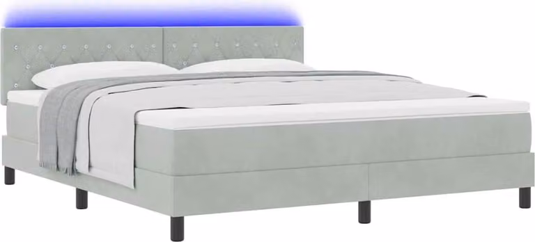 Letto a molle LED con materasso grigio chiaro 180 x 200 cm in velluto