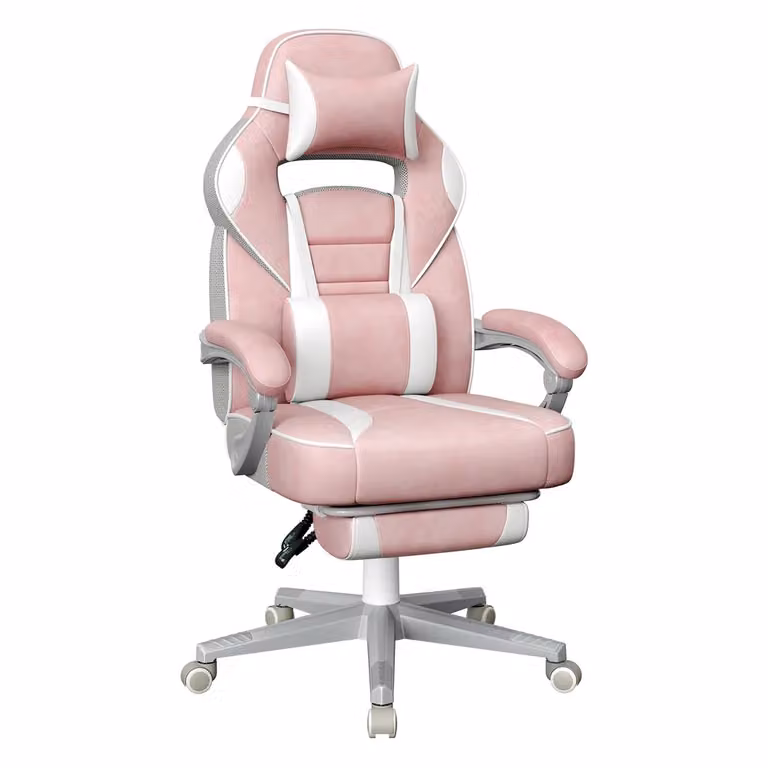 Sedia da Ufficio Ergonomica con Poggiapiedi Telescopico Schienale Regolabile, Rosa Gelatina + Bianco Crema