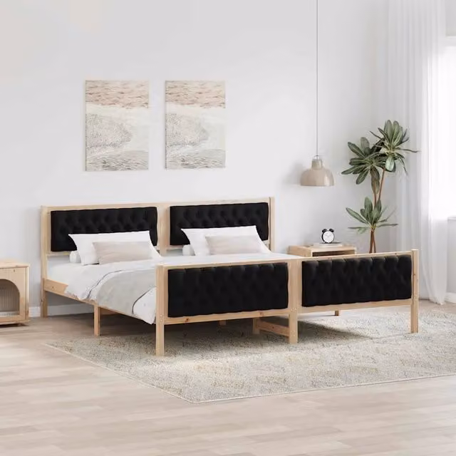 Struttura del letto vidaXL in pino massello nero L/P/H: 200 x 200 x 85,5 cm