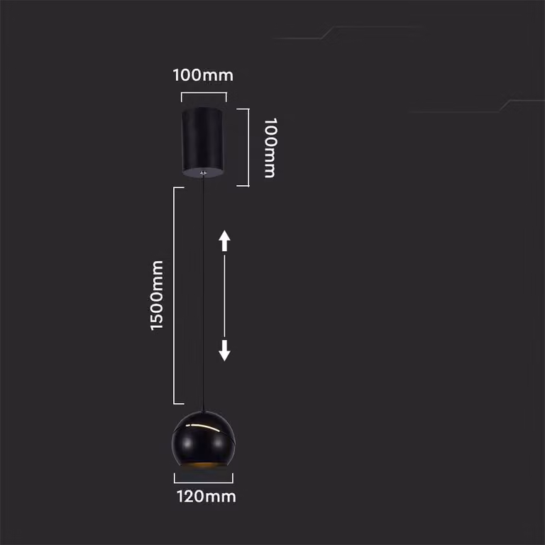 V-TAC VT-7797 Lampadario LED 8.5W a sospensione forma campana in metallo nero accensione touch d12cm regolabile 3000K - 8001