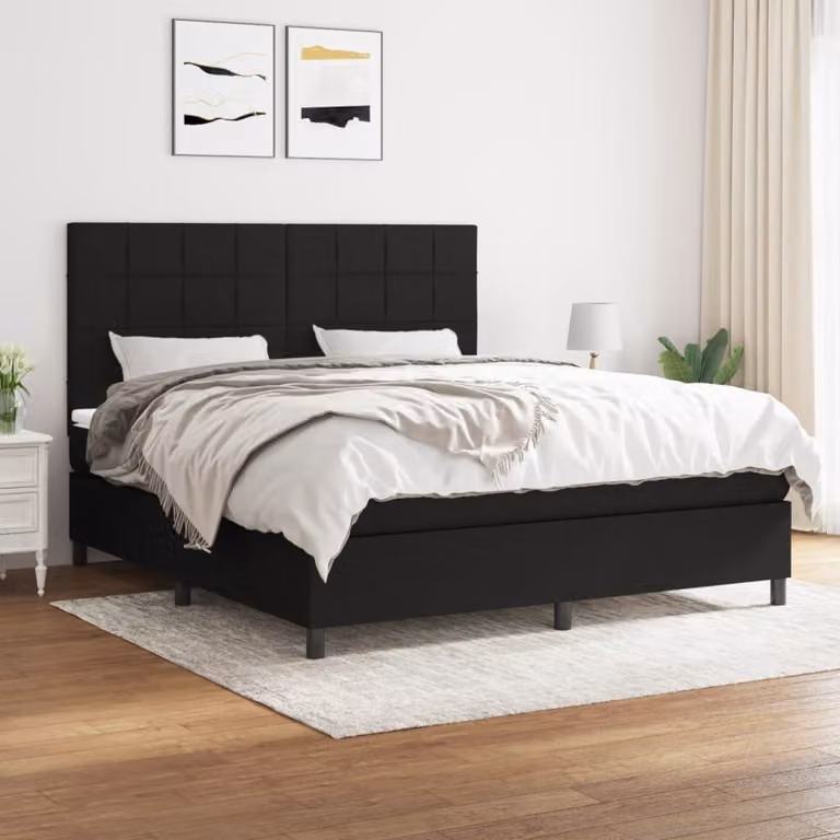 The Living Store Letto a molle con materasso nero 160x200 cm in tessuto
