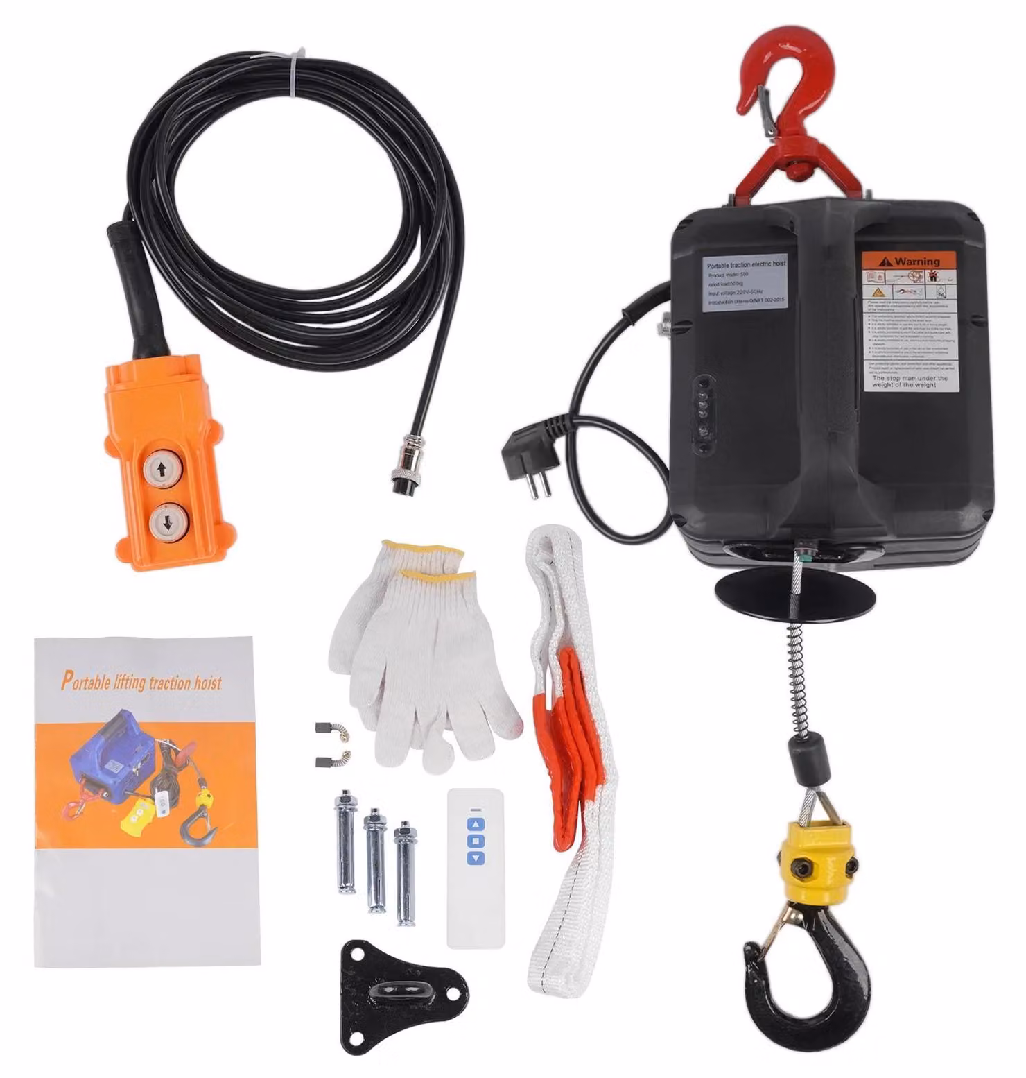 Verricelli elettrici - Verricello elettrico 3-in-1, 1500 W - Capacità di sollevamento: 500 kg - Portatile - Con telecomando