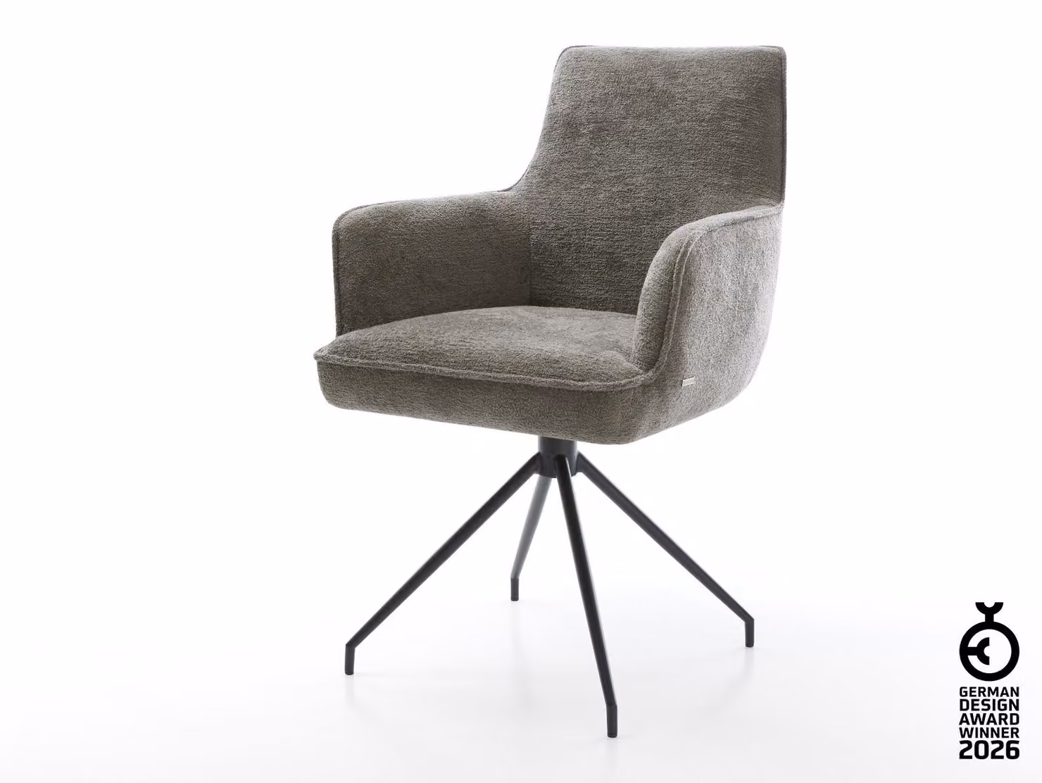 DELIFE sedia per sala da pranzo Heira-Flex con braccioli Bouclé Soft mud struttura trasversale conica nera a molle insacchettate
