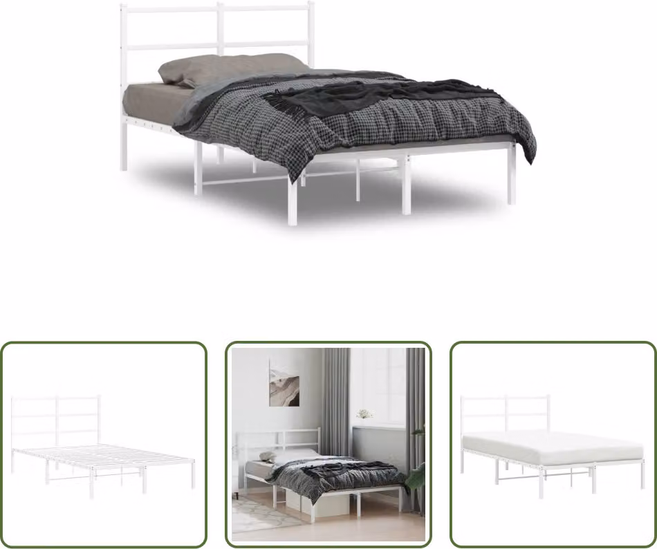 The Living Store Struttura letto con testiera in metallo bianco 120x190 cm